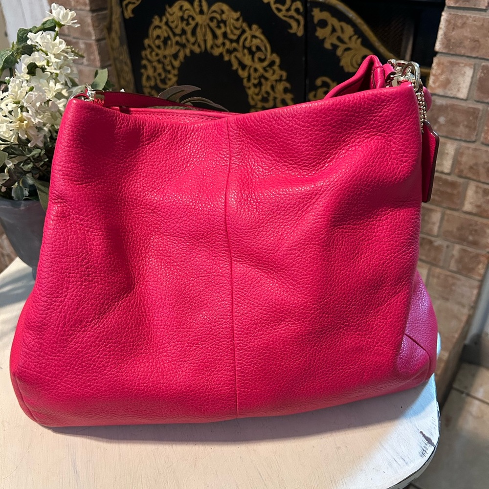COACH Purse Bag Tote Madison Phoebe Tumbled Hot Pink Leather 3 Section Vintage